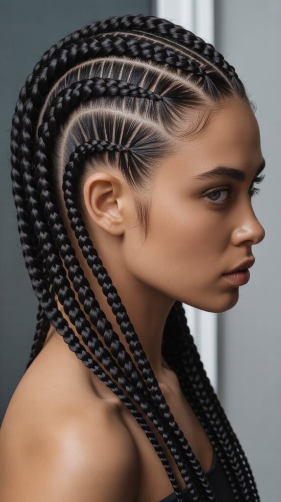 Feed-In Knotless Braids with a Slick Back for a Bold, Fashion-Forward Look!