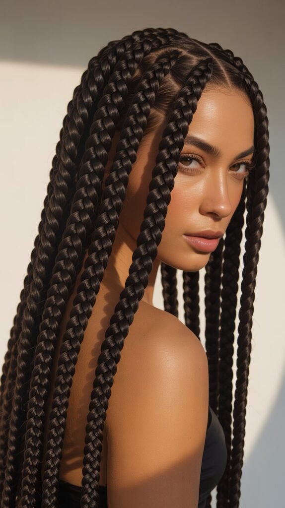 Eye-Catching Jumbo Side Part Knotless Braids
