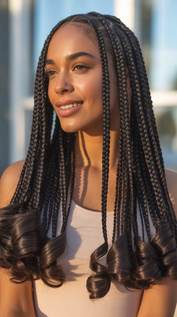 Feed-In Knotless Braids with Loose Waves for a Beachy Vibe!
