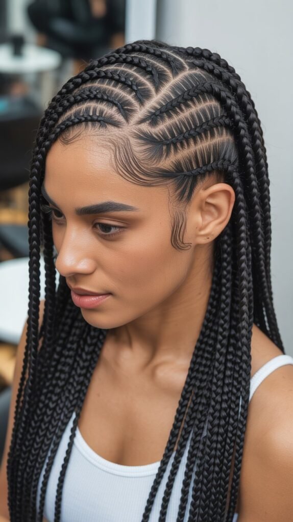 Feed-In Knotless Braids with a Fun Zig-Zag Part for an Eye-Catching Effect!