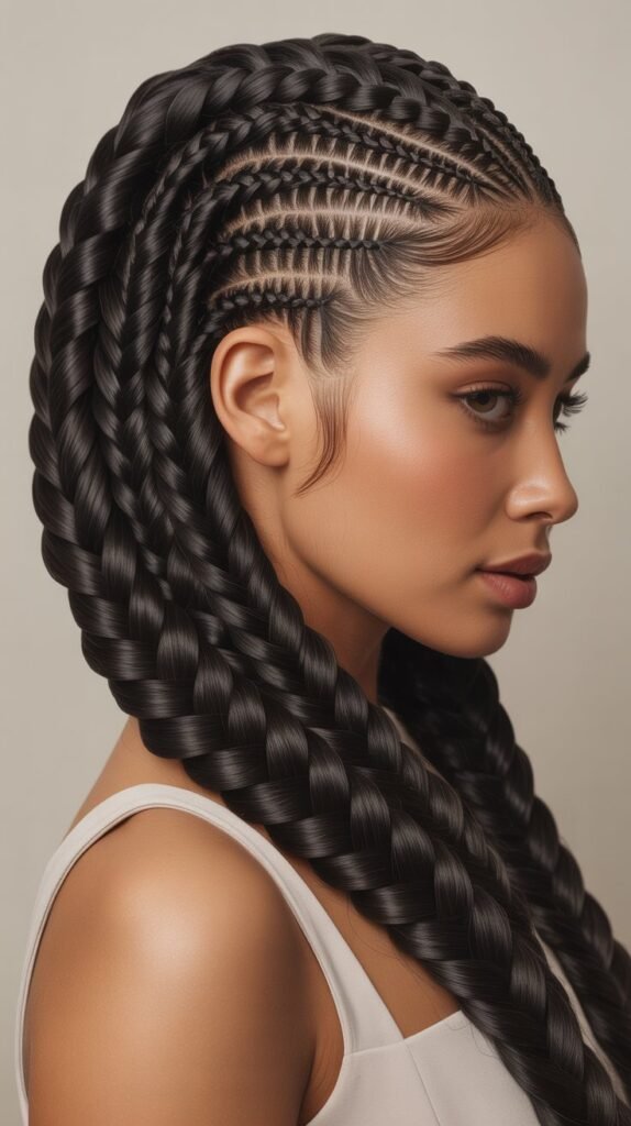 Feed-In Knotless Braids with a Side Swept Look for a Soft, Romantic Style!