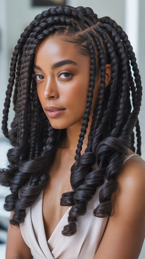  Layered Side Part Knotless Braids for Extra Volume