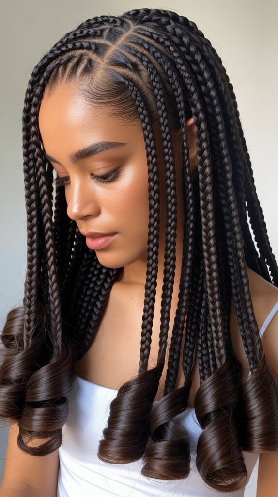 Feed-In Knotless Braids with a Subtle Curl at the Ends for a Soft, Feminine Look!