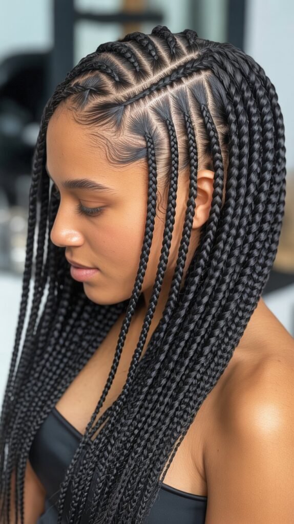 Stylish Feed-In Knotless Braids with a French Braid Detail for Extra Texture!