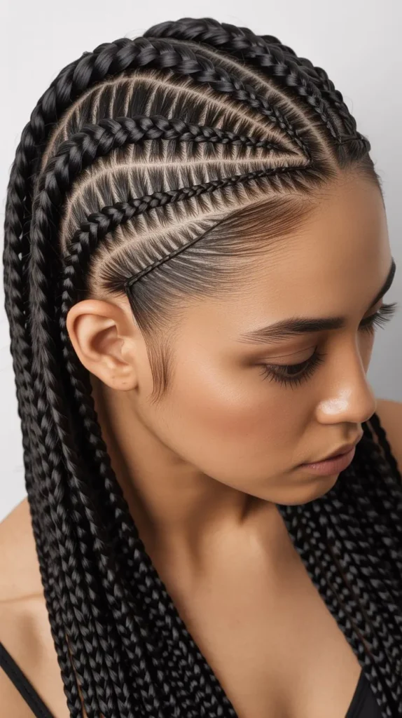  Intricate Side Part Knotless Braids with Cornrow Detailing