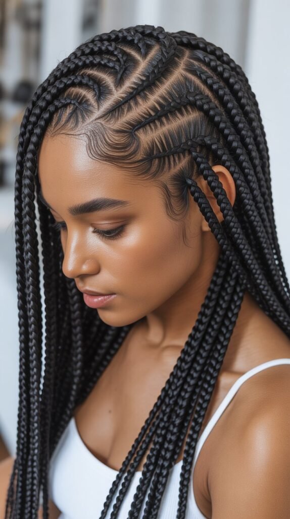 Cute Side Part Knotless Braids for Kids