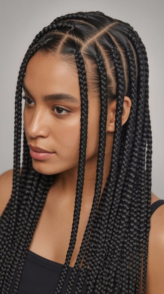 Sleek and Stylish Feed-In Knotless Braids with a Center Part for a Clean Finish!
