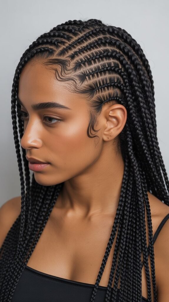 Chic Small Side Feed-Ins with Medium Knotless Braids for a Stylish Look!