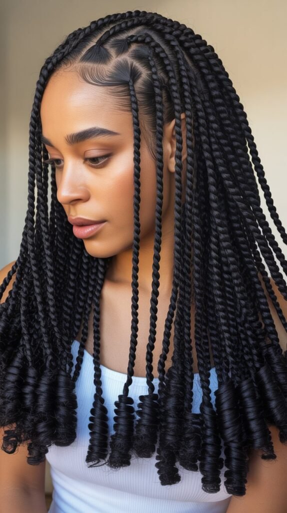 Stylish Feed-In Knotless Braids with Twist Outs for a Bouncy, Curly Effect!