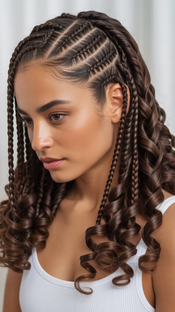 Gorgeous Side Part Knotless Braids with Curls