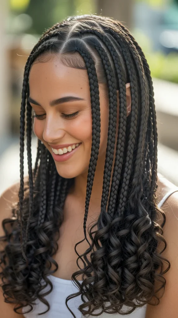  Curly Ends with Straight Back Feed-In Braids