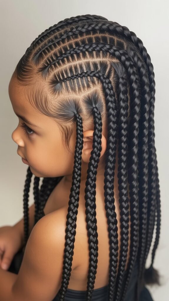 Front Feed-In, Back Knotless Braids for Kids