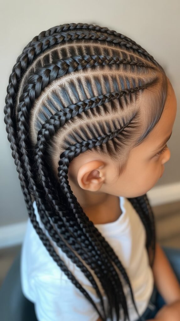 Kids' Feed-In Knotless Braids with Zigzag Parting