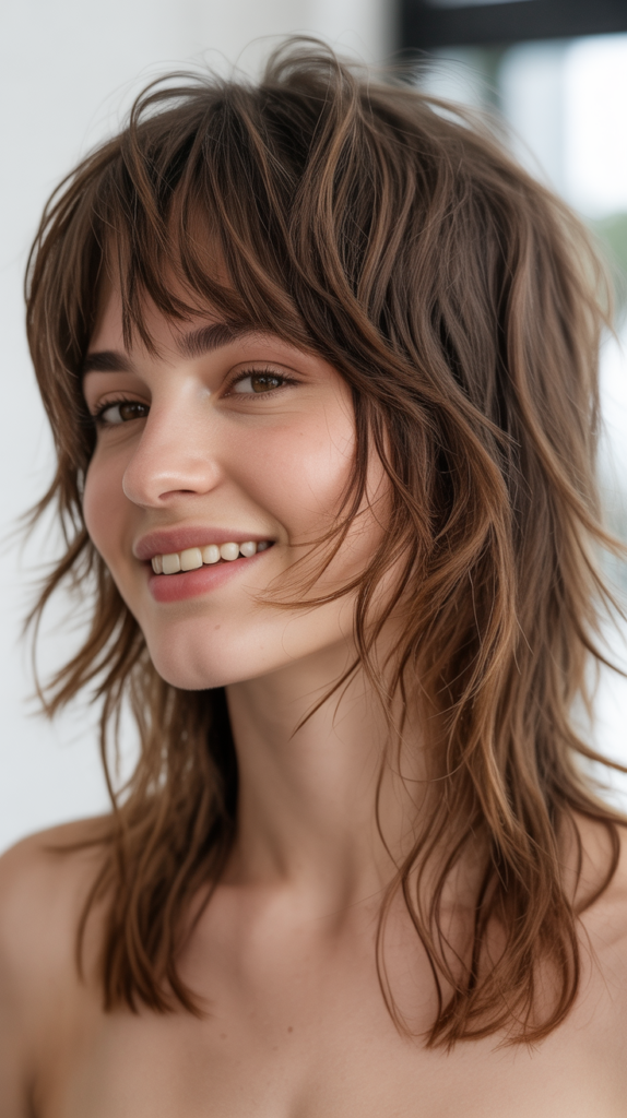 Messy Shag Bangs with Undone Layers: Casual and Cool