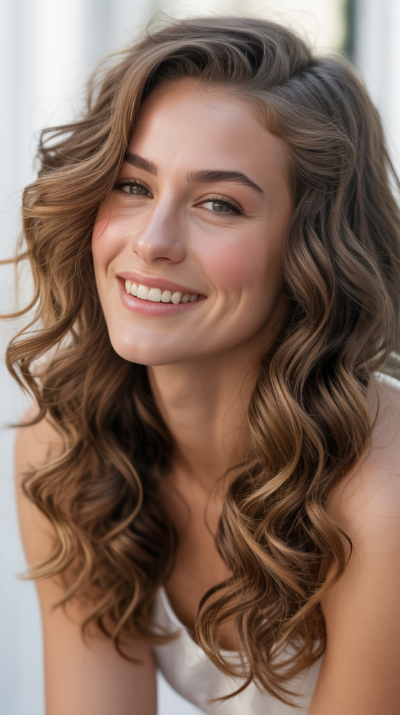 Soft Curls for Long Hair with a Deep Side Part