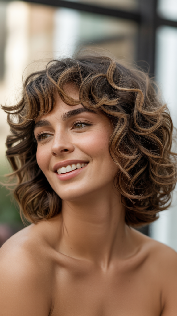 Lob Haircuts with Curly Bangs