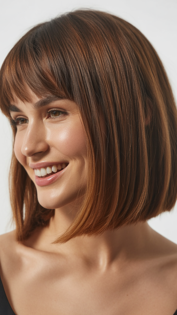 Lob Haircuts with Textured Bangs