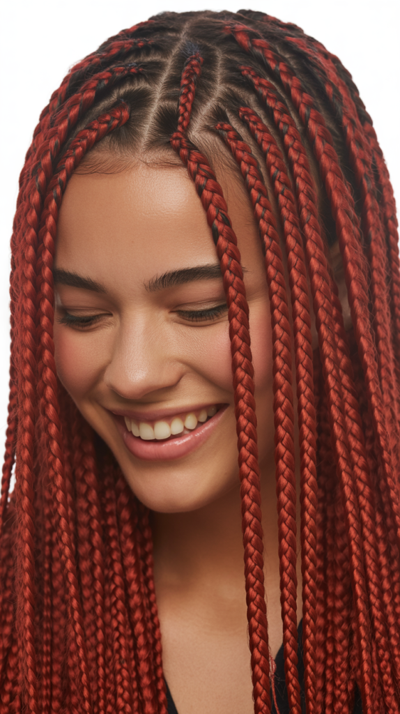 Red Feed-in Braids Hairstyles