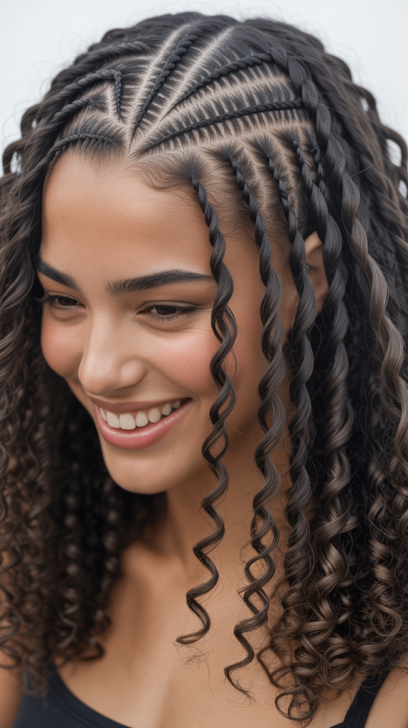 Stitch Braid Hairstyles with Curly Ends