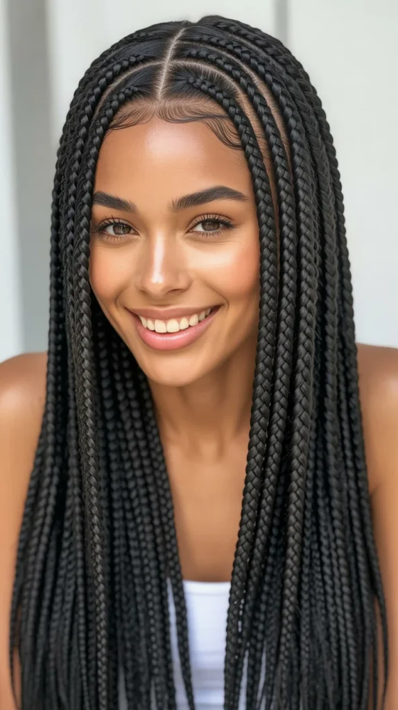Straight Back Braids with a Center Part