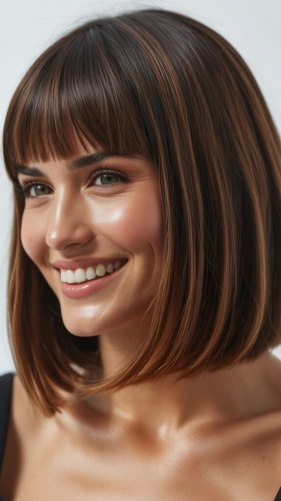 Lob Haircuts with Blunt and Choppy Bangs