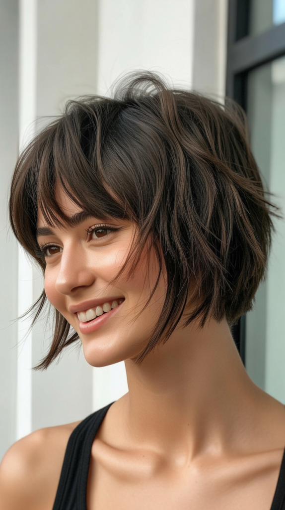 Short Choppy Bob Hairstyle with Bangs