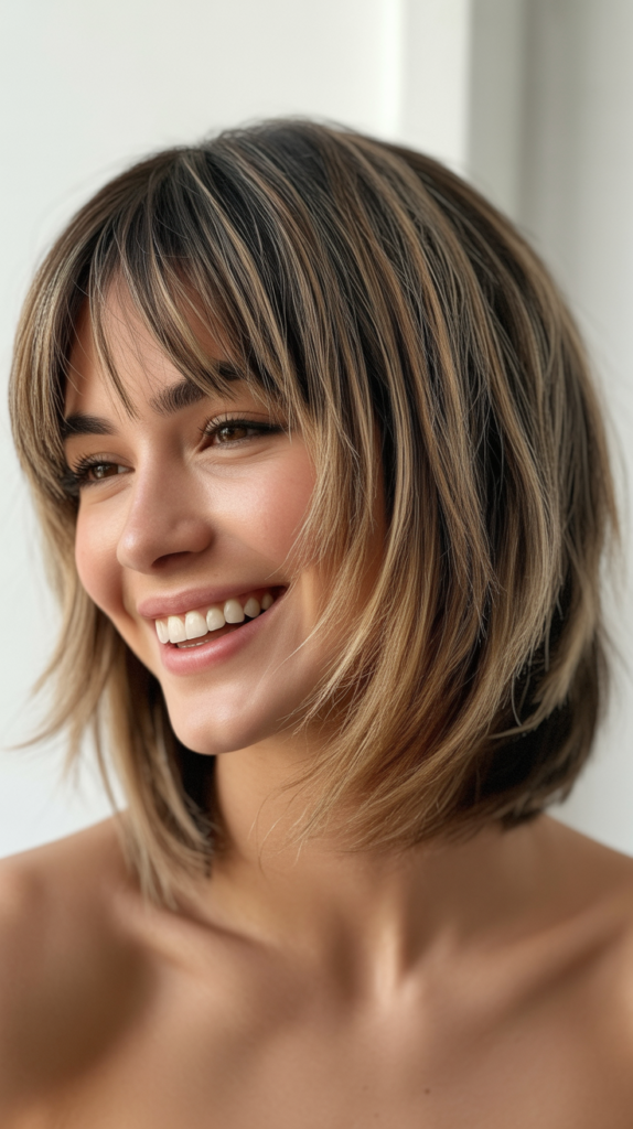 Choppy Bob with Layered Curtain Bangs