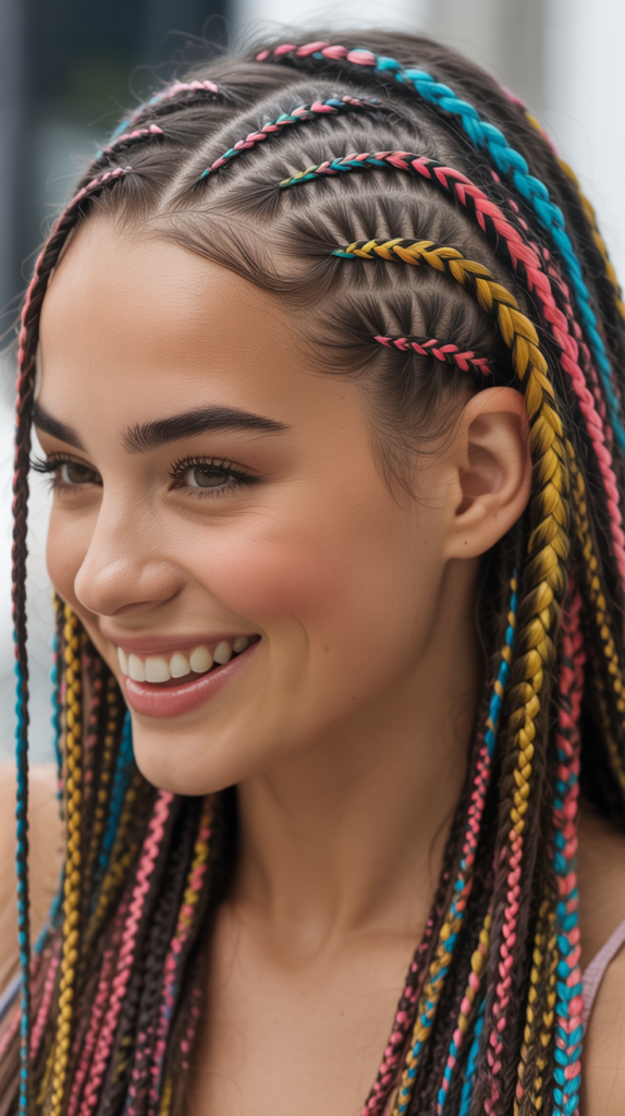 Stitch Braid Hairstyles with Colorful Thread
