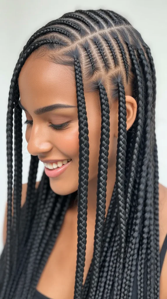 Straight Back Braids with a Zigzag Design