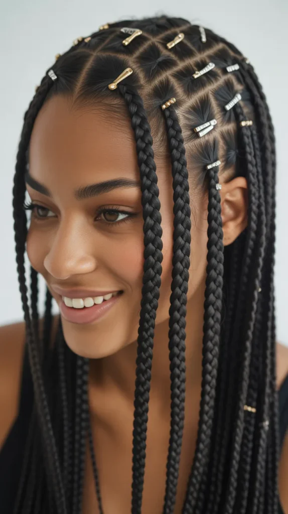 Straight Back Braids with Decorative Pins