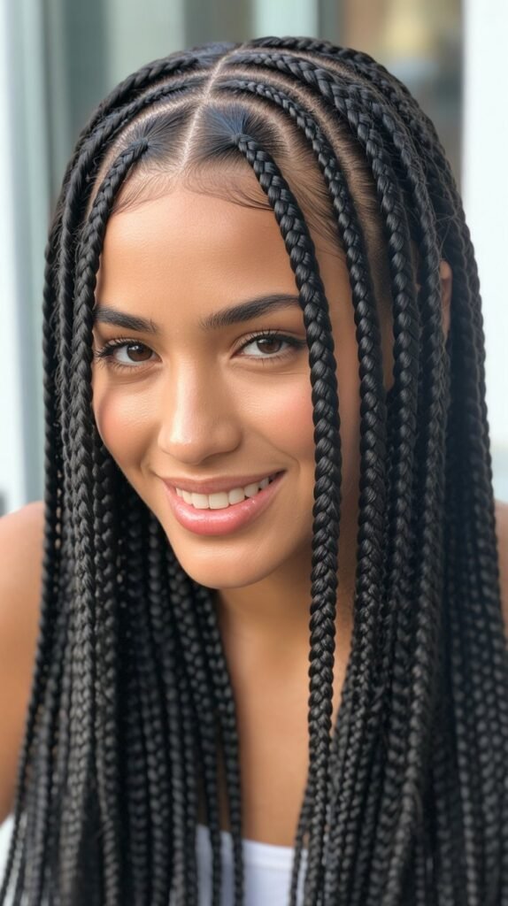 Feed-in Braids with a Middle Part