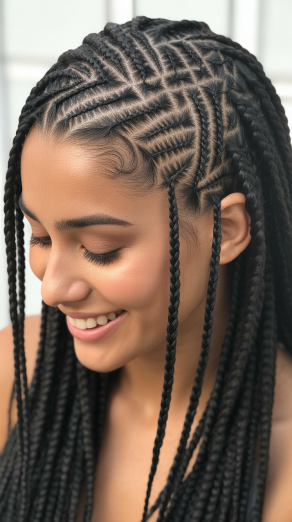 Stitch Braid Hairstyles with Flat Twists