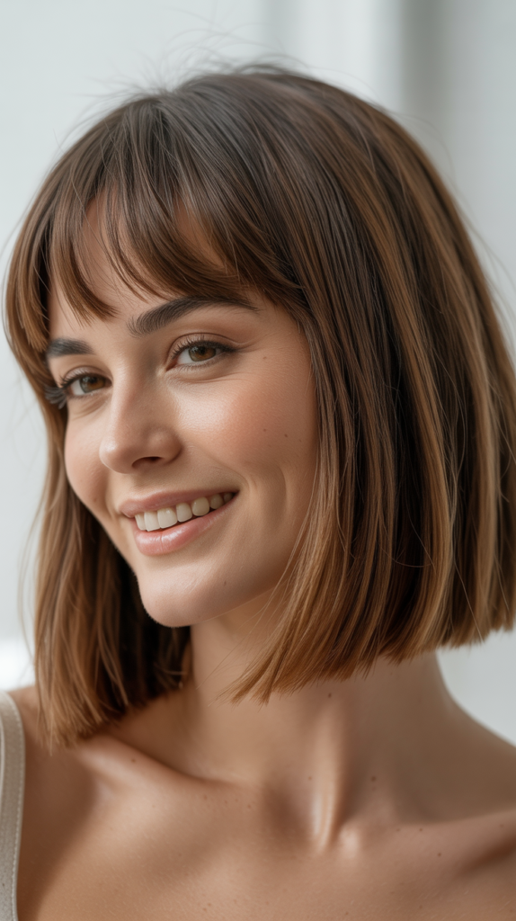  Angled Lob Haircuts with Bangs