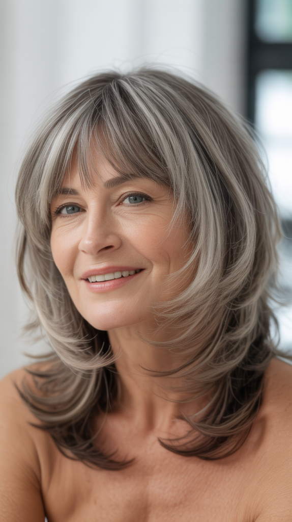 Medium Shag Hairstyles with Bangs for Older Women: Stylish and Age-Defying