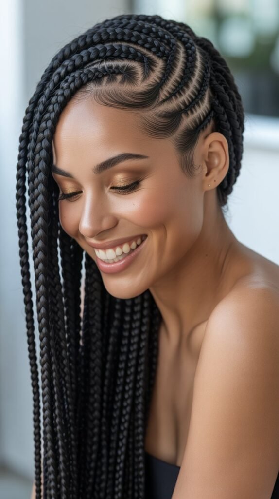 Feed-in Braids With a Side Part