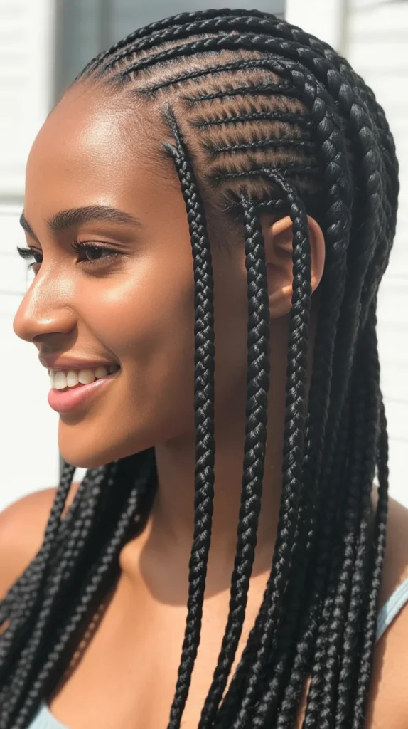 Straight Back Braids with Shiny Hair Accessories
