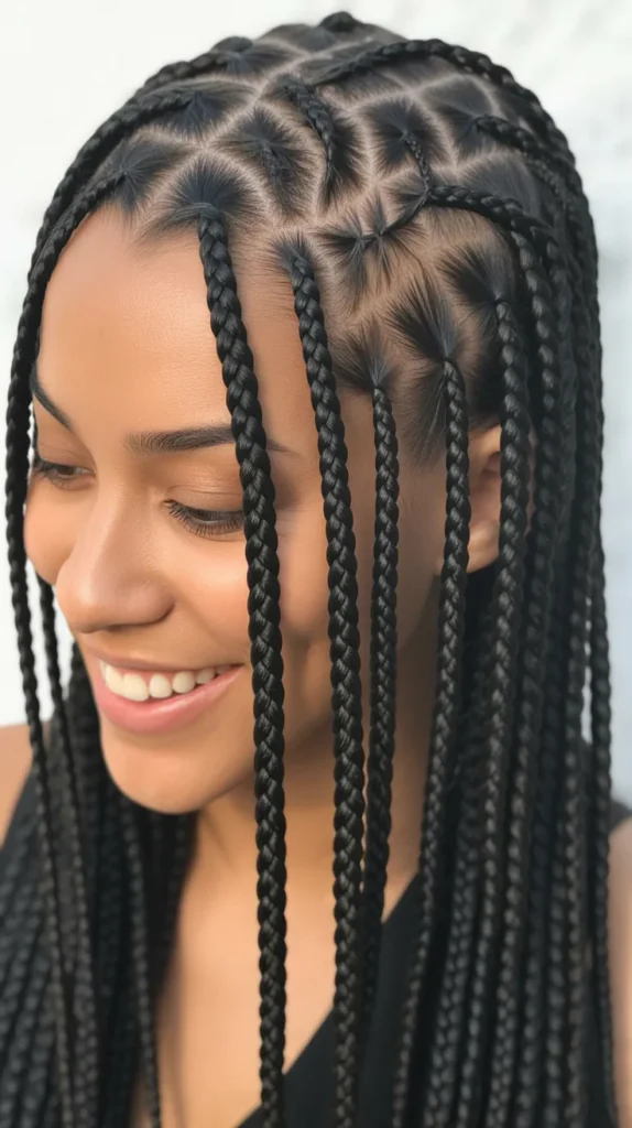 Straight Back Feed-In Braids with a Side Part
