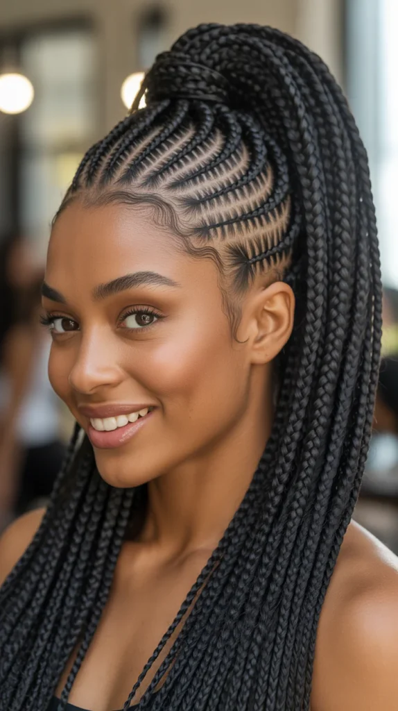 High Ponytail with Straight Back Feed-In Braids