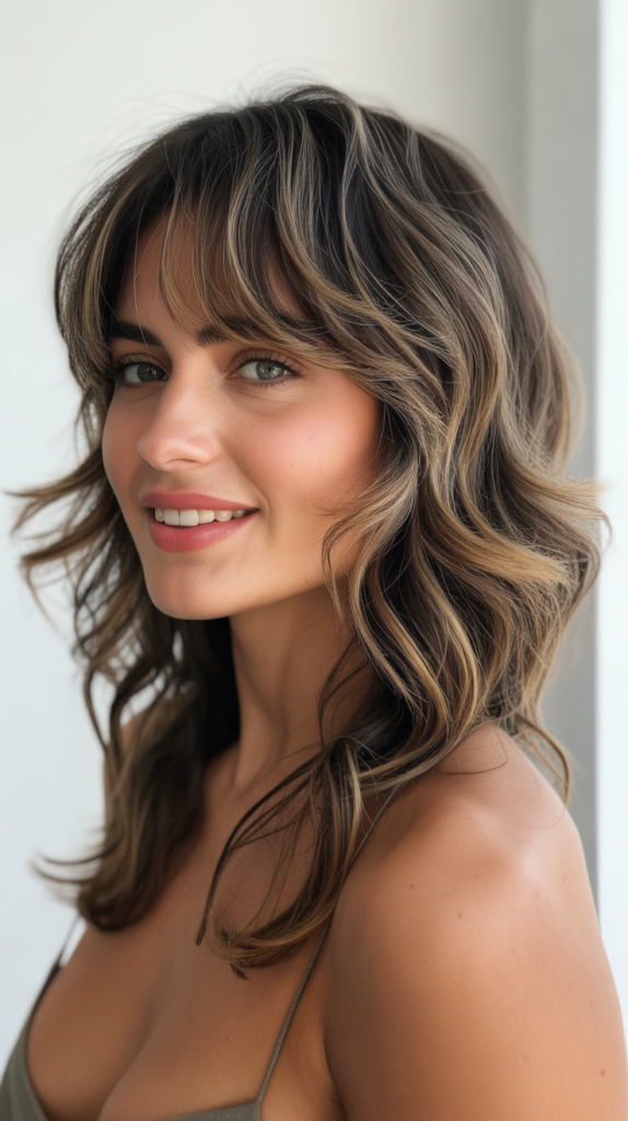 Soft Shag Bangs with Beach Waves: Effortless and Sexy