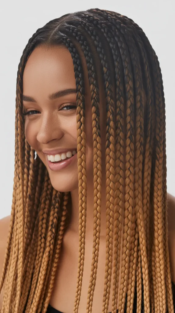 Straight Back Feed-In Braids with Ombre Effects