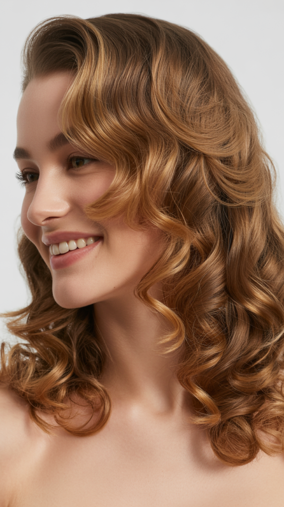 Soft Curls for Long Hair with Side Part