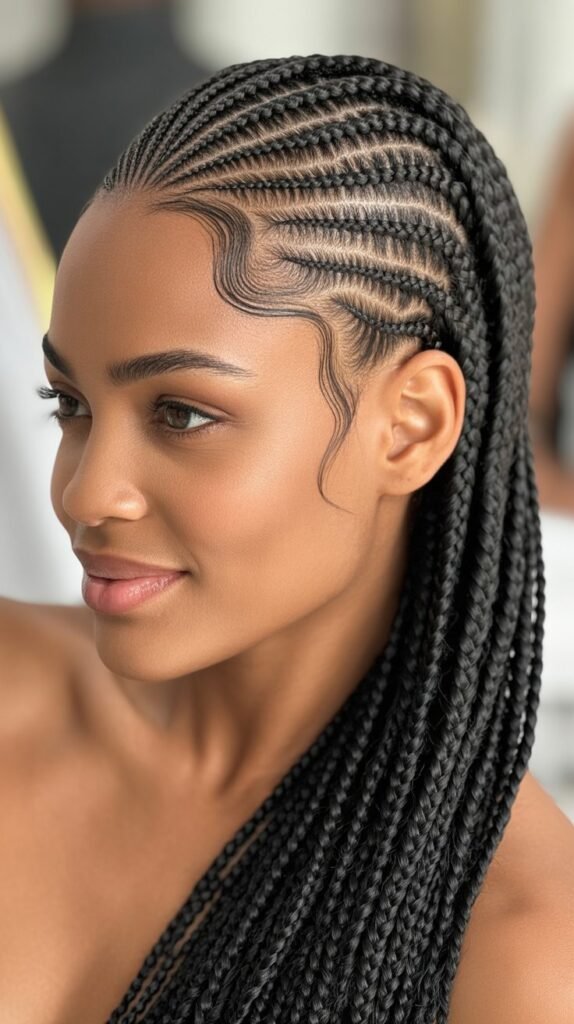 Scalp Braids for Black Women with a Side Part