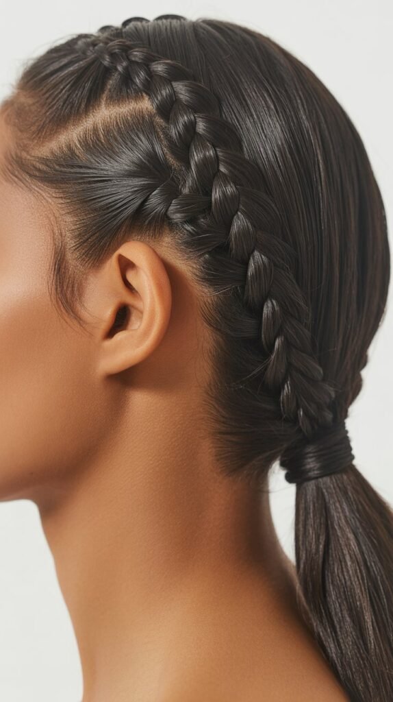 Side-Part Braids with a Low Ponytail for a Sleek Look