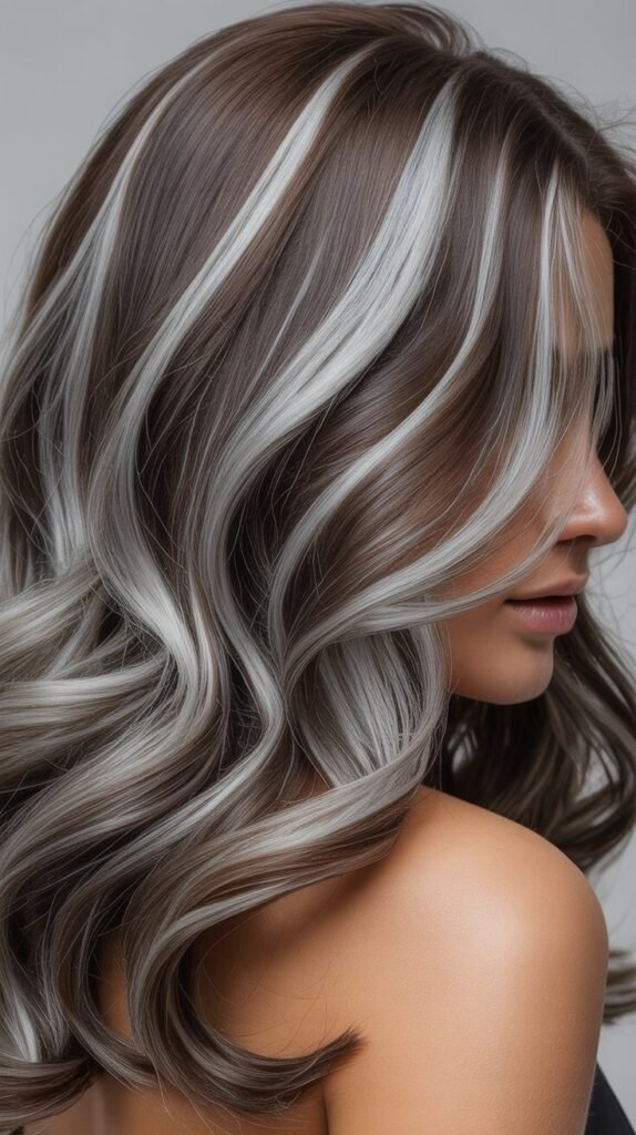 Beautiful Gray Highlights for Dark Hair Color Ideas