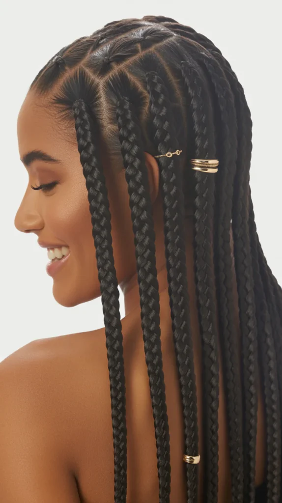 Straight Back Braids with Shiny Hair Accessories