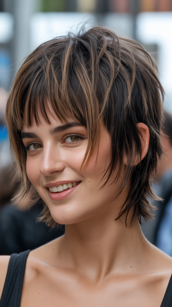  Edgy Short Shag Bangs with Textured Ends: Bold and Rocker-Inspired