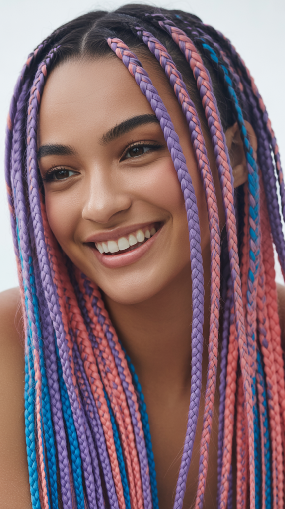 Feed-in Braids Hairstyles with Color