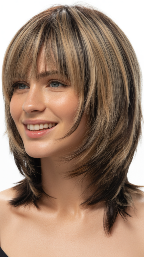 Choppy Layered Bob with Full Bangs