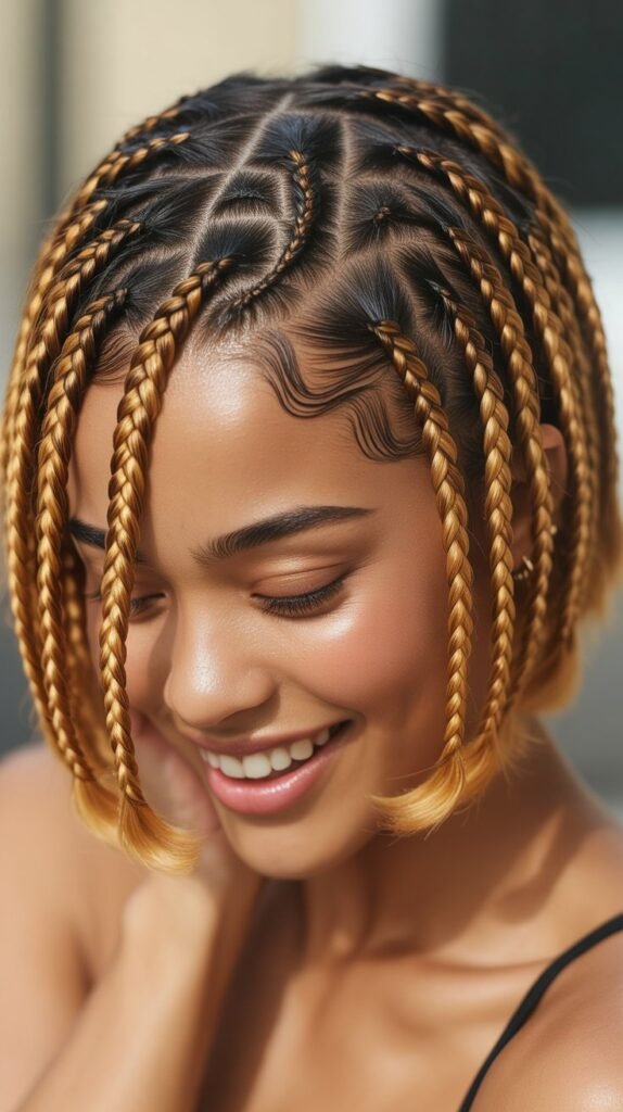 Short Feed-in Braids with Color Highlights
