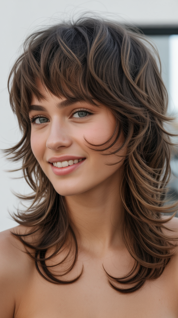 Choppy Shag Bangs with Layered Waves: Fun and Flirty